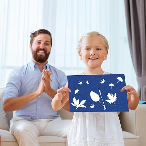 Miniatura 5 de Juego de 40 hojas de papel cianotipo A5 para impresión solar con 2 hojas acrílicas transparentes de alta sensibilidad, papel de dibujo solar natural