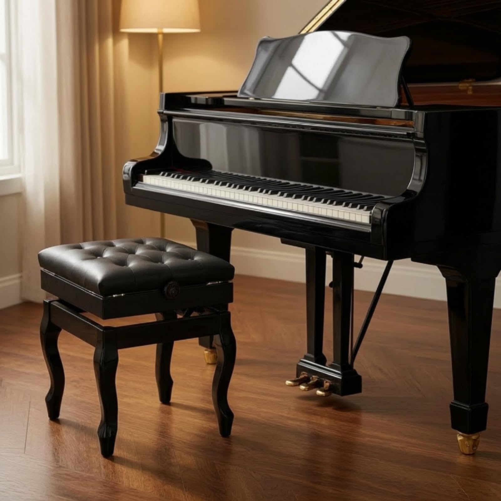 Gralara Sgabello da Regolabile Sgabello con Contenitore Imbottita per Studenti di Musica, Tastieristi, Casa, Nero, Sgabello Per Pianoforte Singolo Regolabile In Altezza Con Vano Porta Spartiti