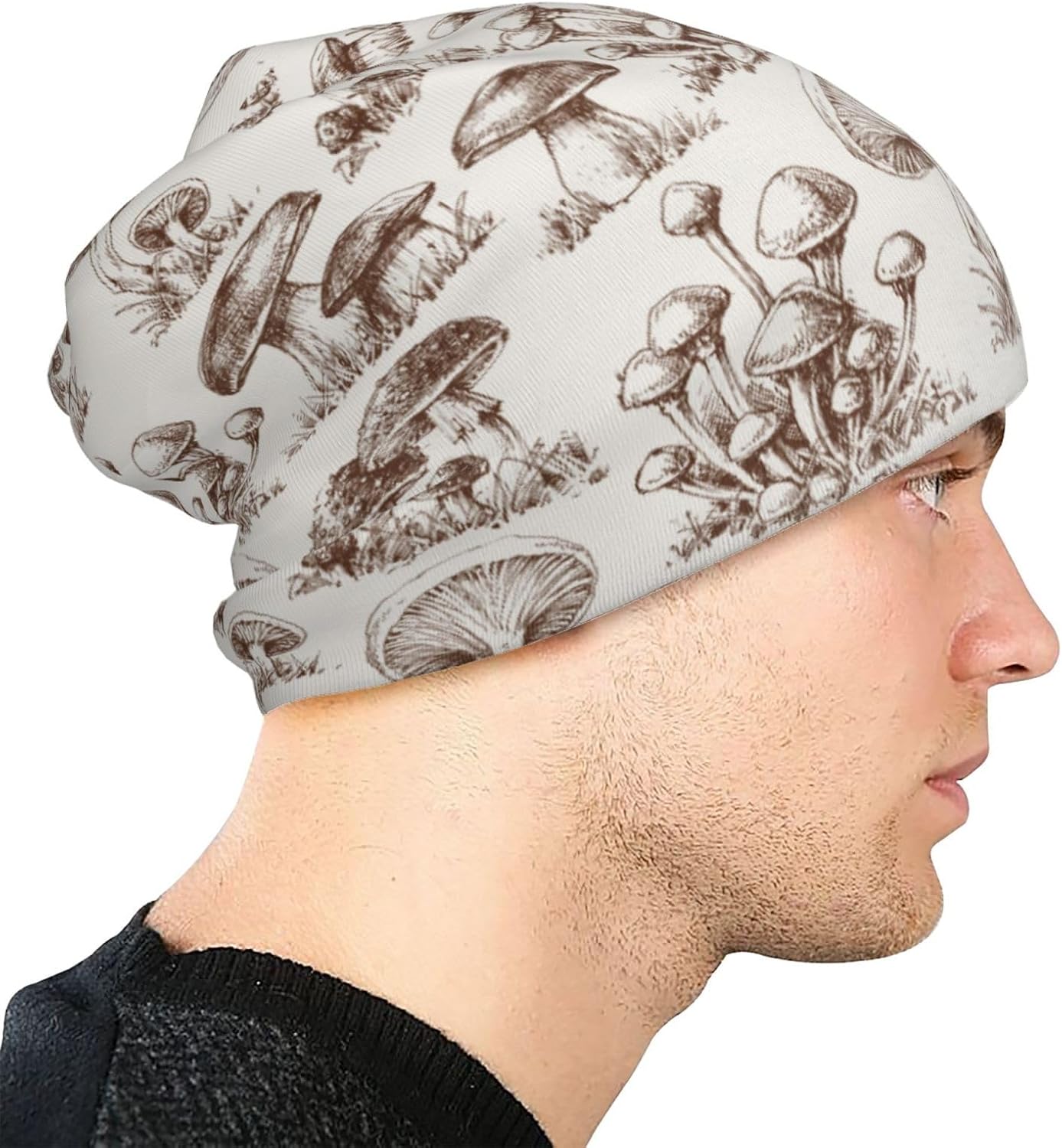 Vintage Mushroom Beanie Hat Slouchy Cap Warm Cancer Headwear Stretch Knitted Hats For Women Men - Image 6
