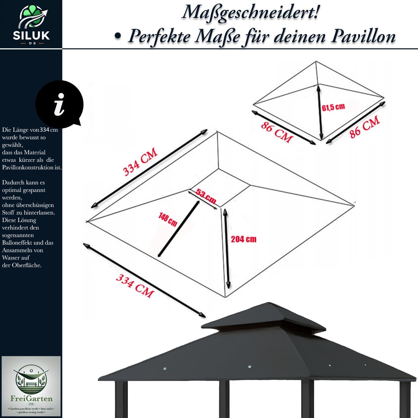Techo de Repuesto para pabellón de 334 cm x 334 cm, Arena Antigua, Resistente al Agua, Material: Panama PCV Soft 370 g/m², Extra Fuerte, Modelo 10 (Azul Marino)