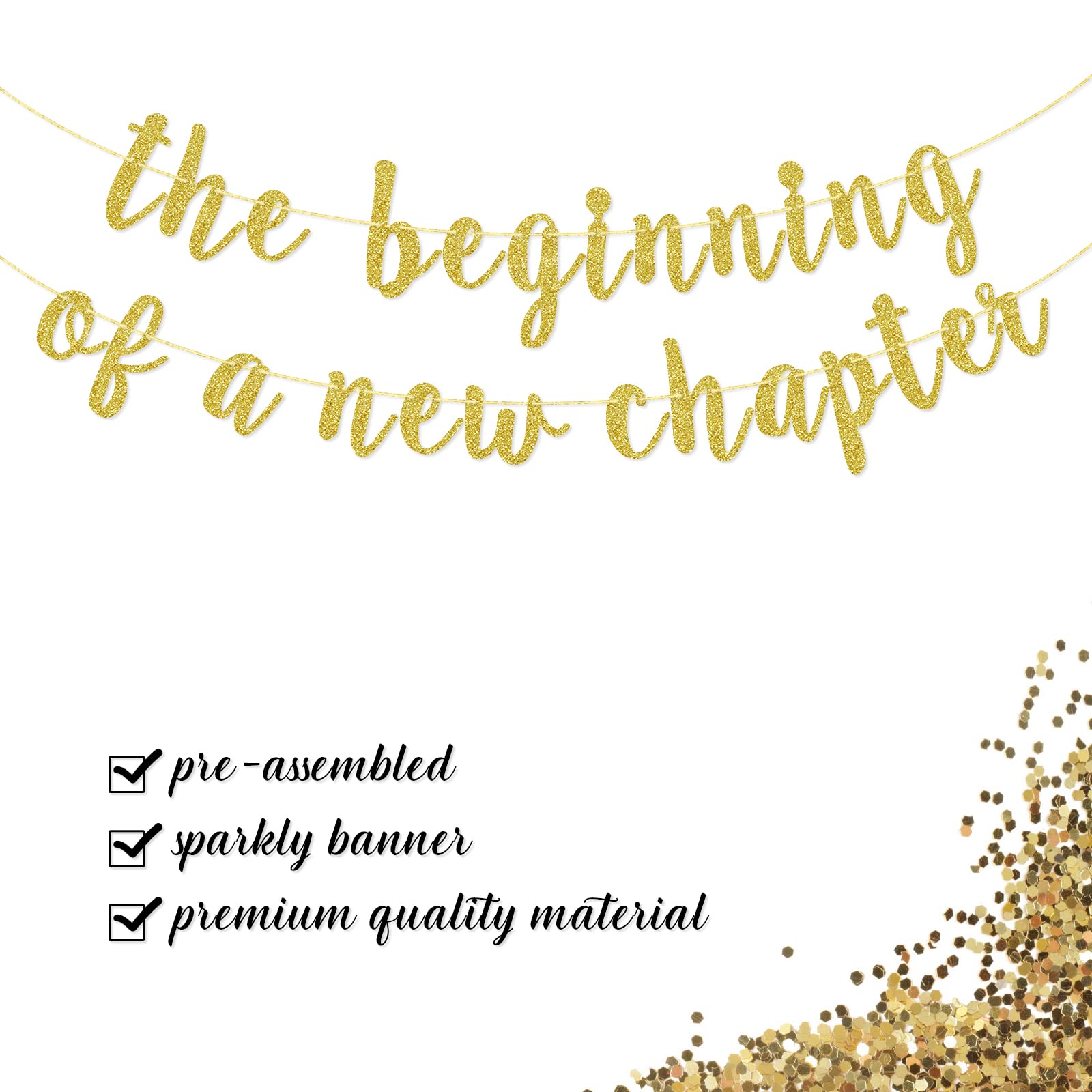 Elicola 'The Beginning Of A New Chapter' Banner – Glitzer-Wimpelkette Für Partys, Blau-gold, Zum Aufhängen