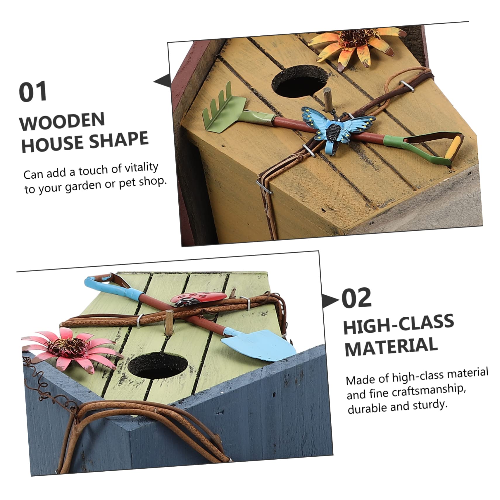 WOONEKY Casetta Uccellini in Legno Sospesa 2 Pezzi per Pappagalli | Forma Casa, per Esterno e Giardino, Accessorio Decorativo, Adatta a Piccoli Uccelli