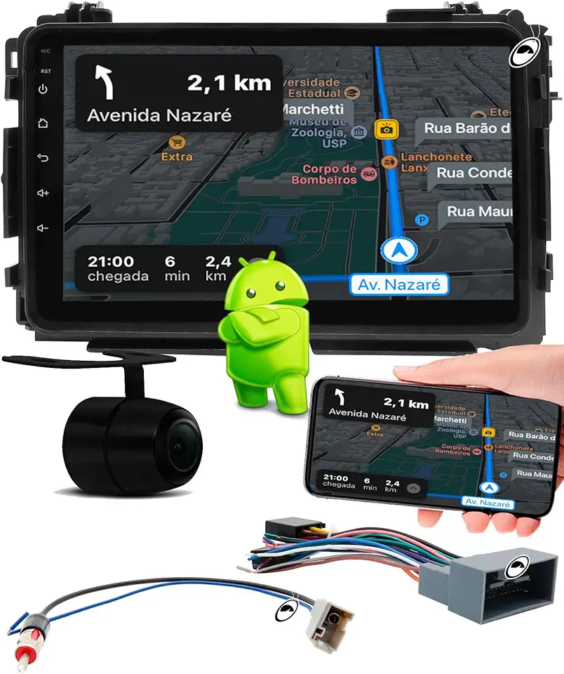 H-TECH Multimidia 9 Polegadas Android HRV 2015 a 2021 2GB + 32GB Android Auto CarPlay + Câmera de Ré