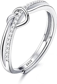 925 Sterling Silver Rings for Women Adjustable Heart Knot Silver Engagement Ring 925 Sterling Silver Promise Rings For Her