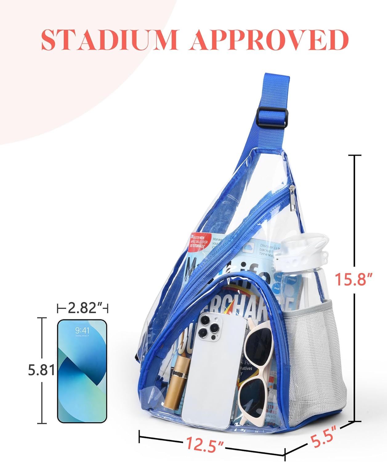 HULISEN Clear Sling Bag, Clear Bag Stadium Approved, Transparent Shoulder Crossbody Backpack Chest Casual Daypack