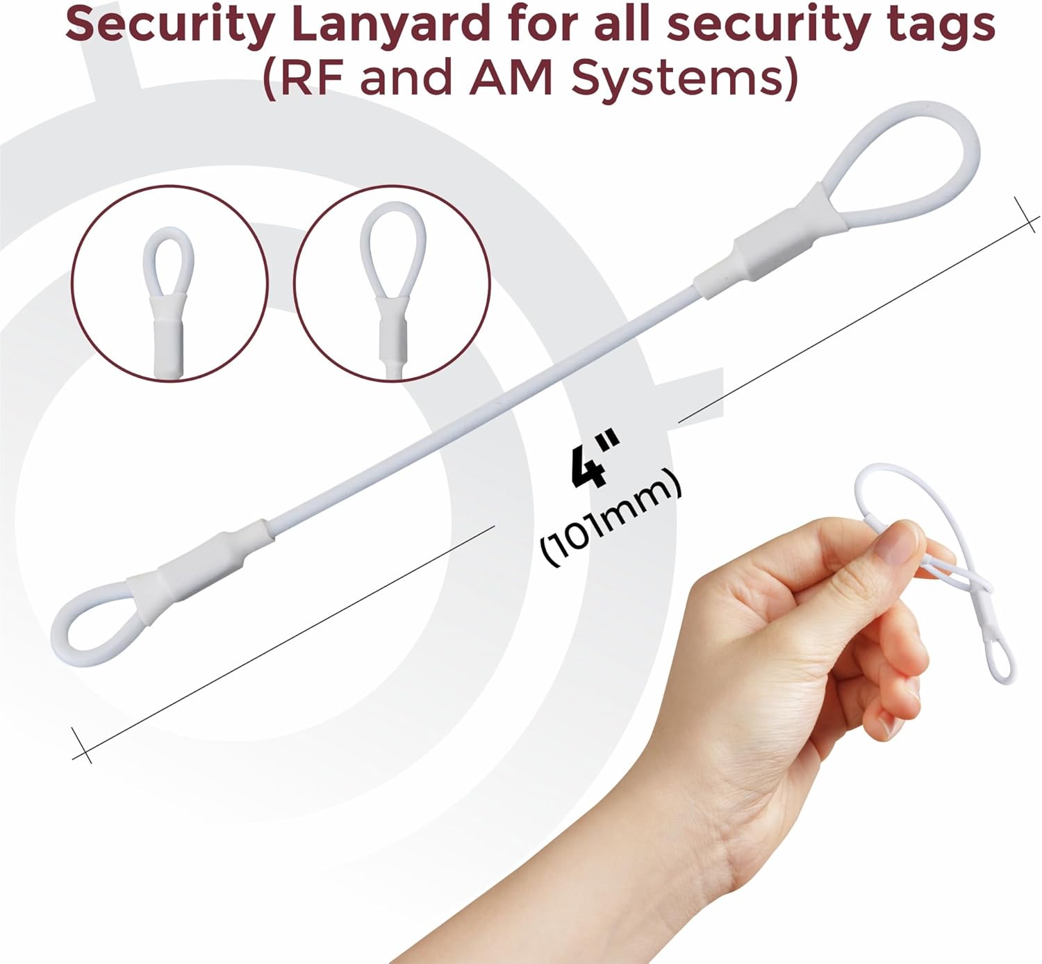 100 Security Lanyard 2 Loop White 4 Inch EAS Loss Prevention