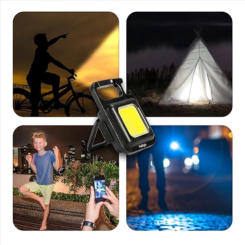 Miniatura 6 de Puikfyni Paquete de 3 linternas de bolsillo recargables con luz LED COB linterna magnética de tres modos de brillo base magnética para pesca caminar