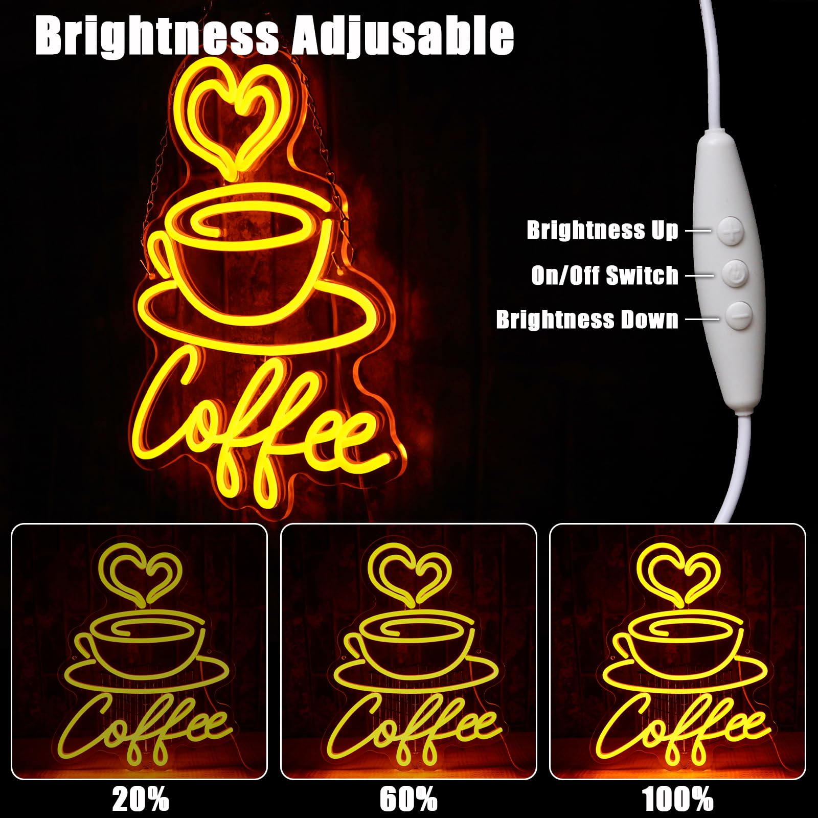 OYCGZV Coffee Neon Sign for Wall Decor Heart Neon Light - Image 3