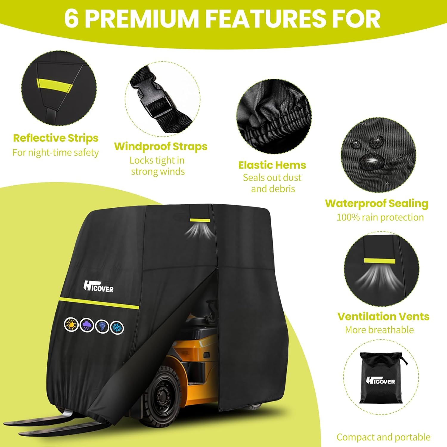 Forklift Cover 600D Fits All Forklifts Up to 8000Lbs All Weather - Waterproof, Sun Rain Snow UV Protection, Full Forklift Protection Cover with Zipper Door, Reflective Strips and Air Vent