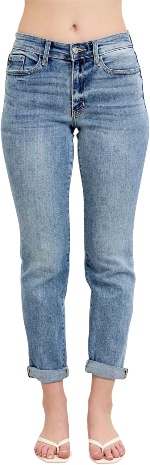 Judy Blue Women's Mid Rise Stretchy Boyfriend Jeans