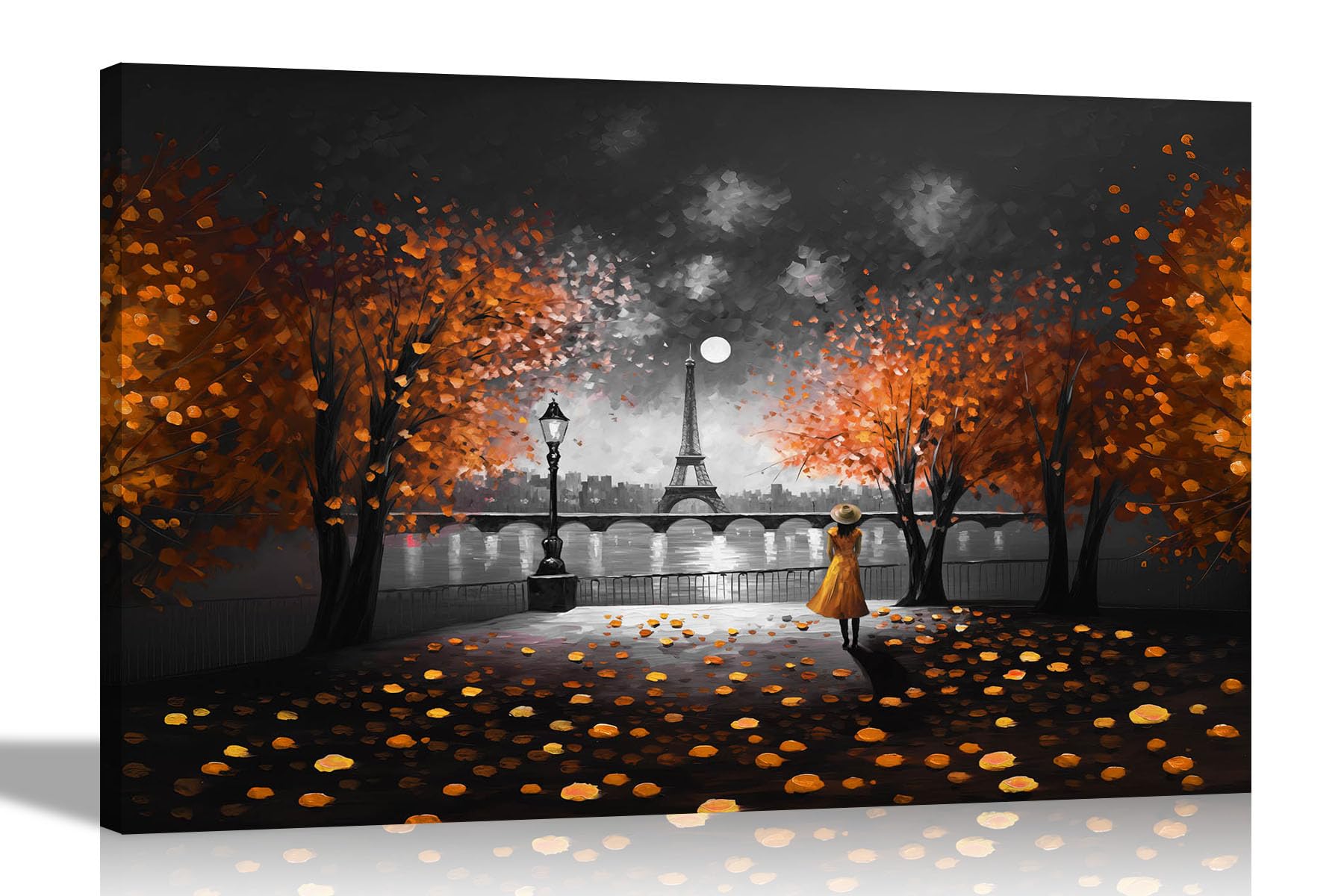 Artley Prints Orange Black And White - Orange Harmony Of Paris Large Black And White Canvas Wall Art For Living Room | Abstract Pictures And Prints Ready To Hang 86 X 61Cm (34 X 24 Inches) A1