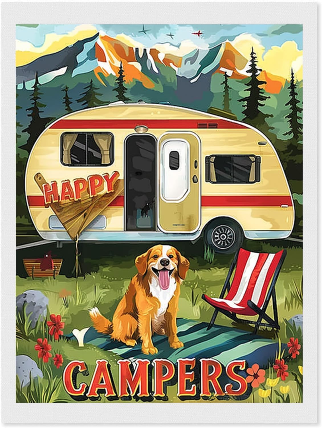 pigpigboss Happy Campers Dog Diamond Painting Arts Kit, 12 x 16 inches