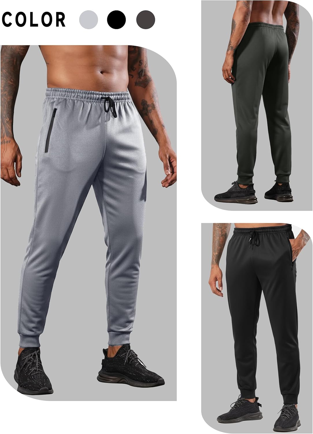 RPOVIG Men's Sweatpants 3 Pack Zipper Pockets Mens Joggers Pants Gym Workout Clothes Athletic Casual Set - Image 2