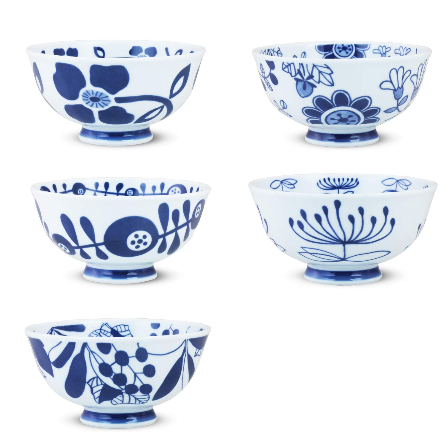 Hasami Ware Rice Bowl Set of 5 Natural Design Blue 4.7in Porcelain Japan