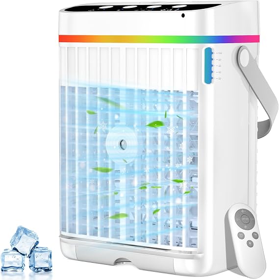 Portable Air Conditioners, 40oz Water Tank, 3 Wind Speed & 3 Cool Mist, 1-3H Timer & 7 LED Light, Personal Air Conditioner Small Mini Air Conditioner Portable Air Cooler for Room/Office