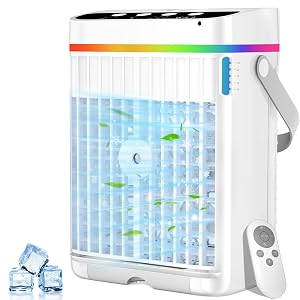 Portable Air Conditioners 40oz Water Tank 3 Wind Speed 3 Cool Mist 1-3H Timer 7 LED Light Personal