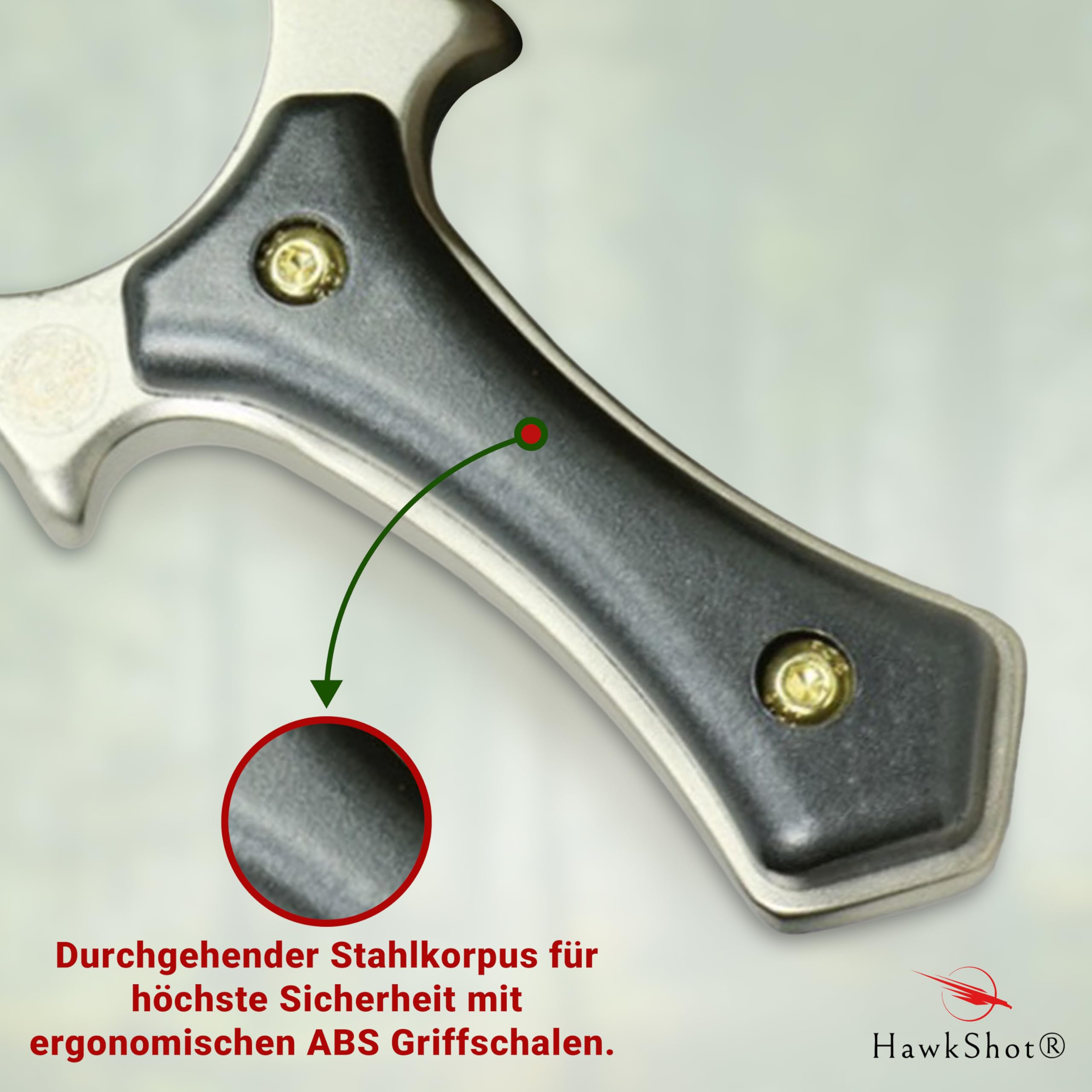 HawkShot® Profi Stahl Steinschleuder Shadow-Hit Pro mit massivem Stahlkorpus & ABS Griffschalen