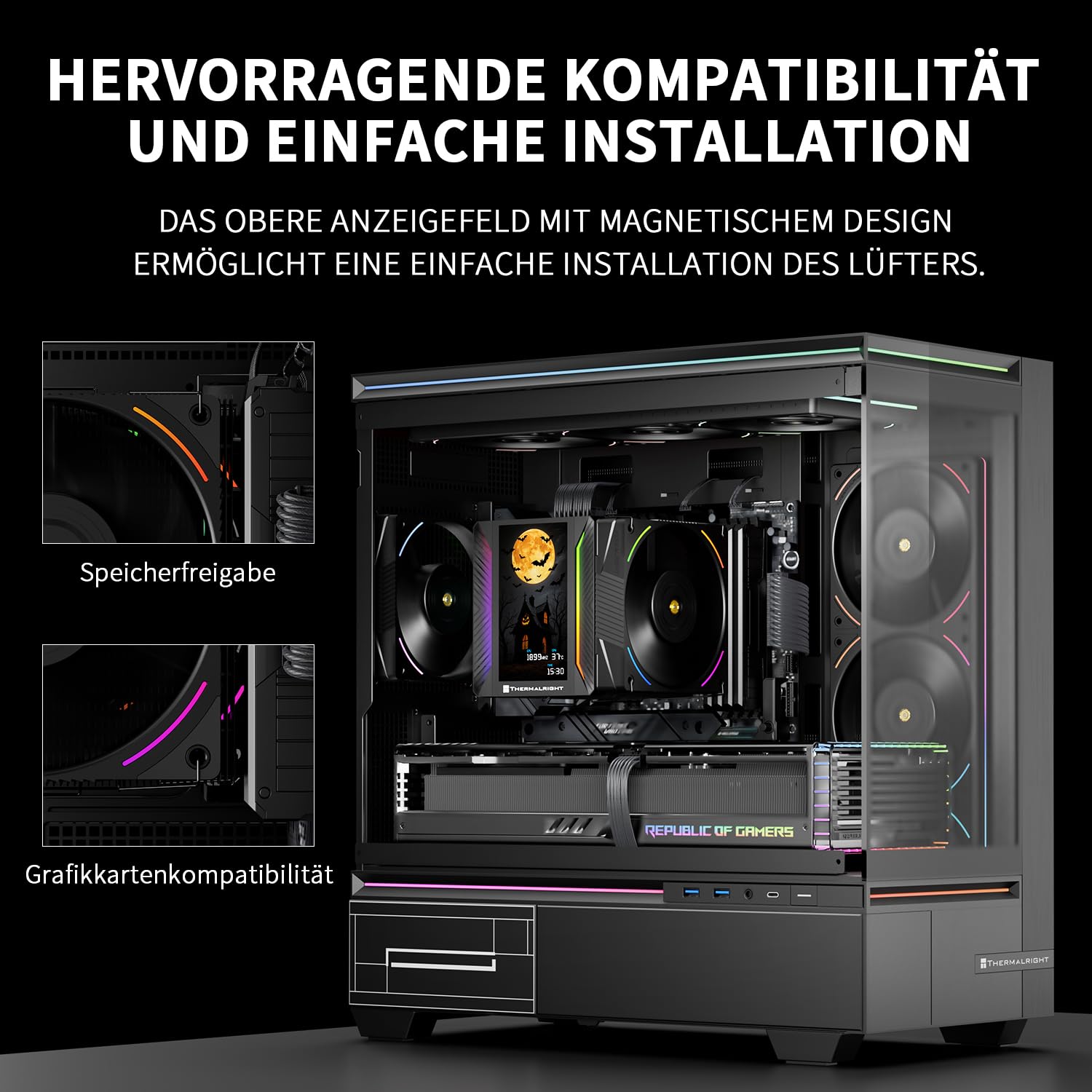 TR Peerless Assassin 120 VISION MAX ARGB Black CPU-Luftkühler, PC-Kühler mit 2x TL-K12 PWM-Lüftern, 5 Zoll magnetischem Display (480x854 Auflösung), für LGA1851/1700 & AM5