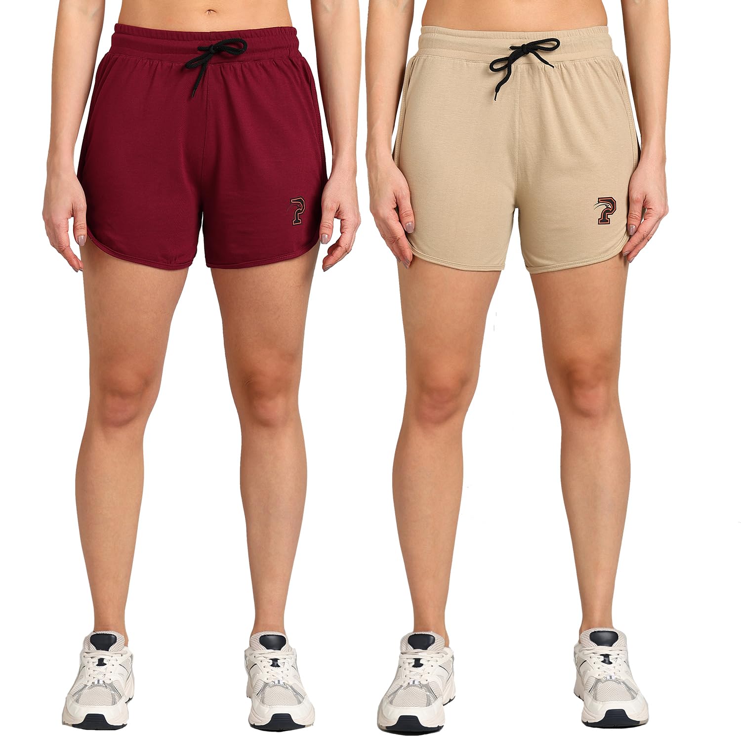 paavki Women's Relaxed Fit PC Cotton Mid Thigh Length Shorts Bermuda for Nightwear, Summer, Sports, Gym, Running Lounge Shorts with Adjustable Waistband - Pack of 2-picture-38