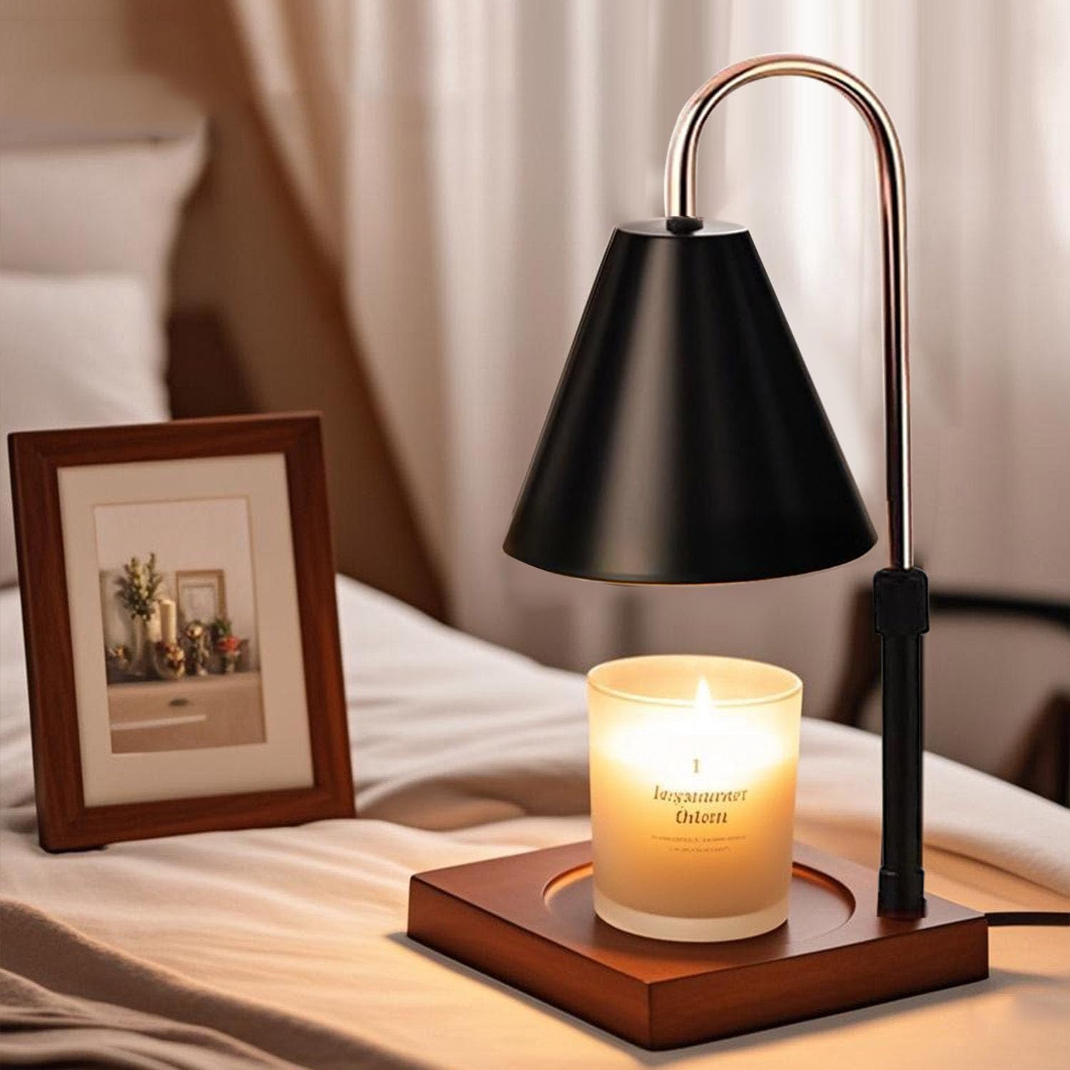 Candle Warmer Lamp, Melting Wax Lamp with 2 Bulbs, Aromatherapy Wax Melter with Dimmer for Jar Candles, Electric Candle Warmer with Wood Base for Home Bedroom Decoration