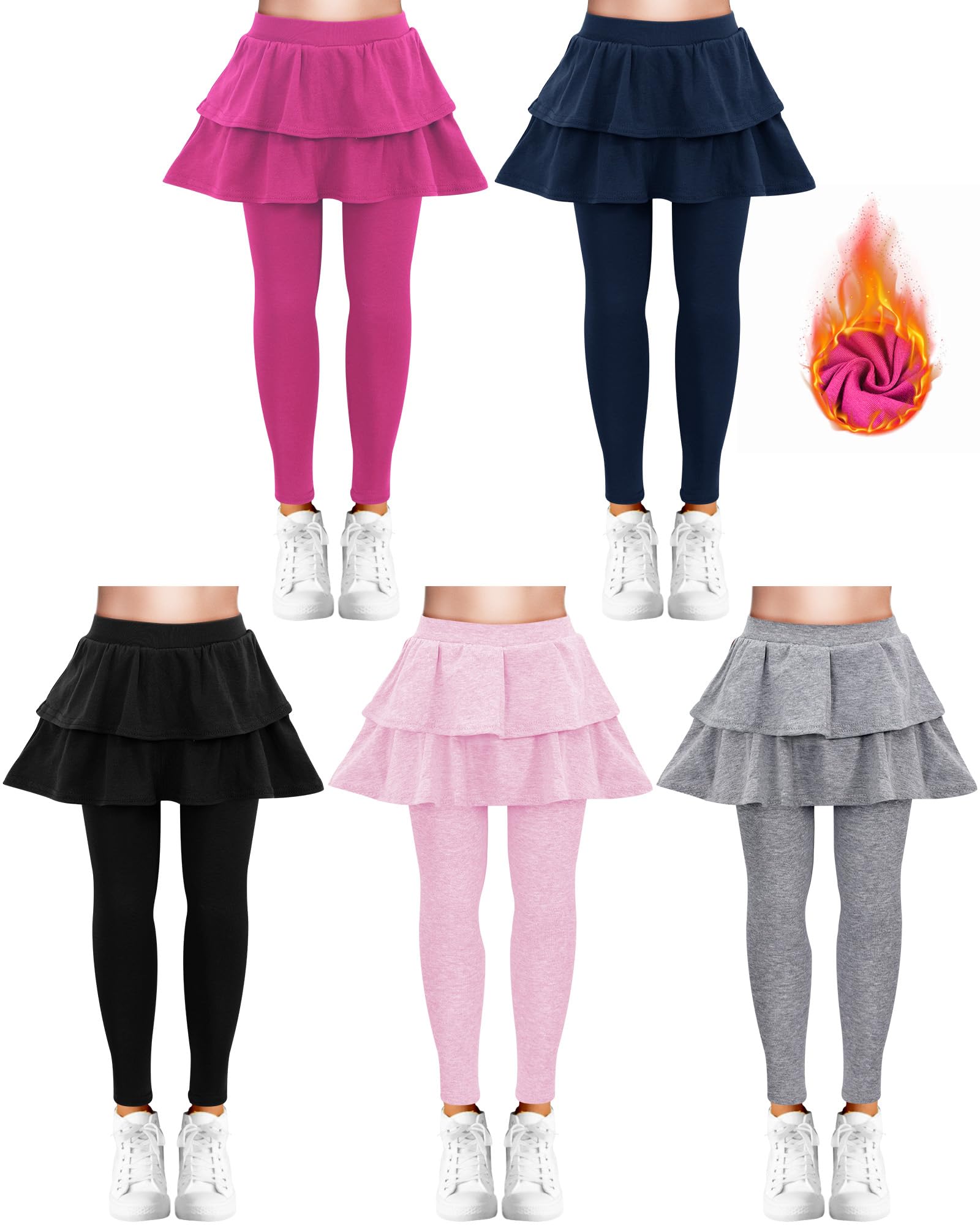 Taiyin 5er-Pack Mädchen-Leggings, Baumwolle, Rüschen, Tutu-Hose, fußlose Leggings mit Rock, Schuluniform für Mädchen, Herbst und Winter