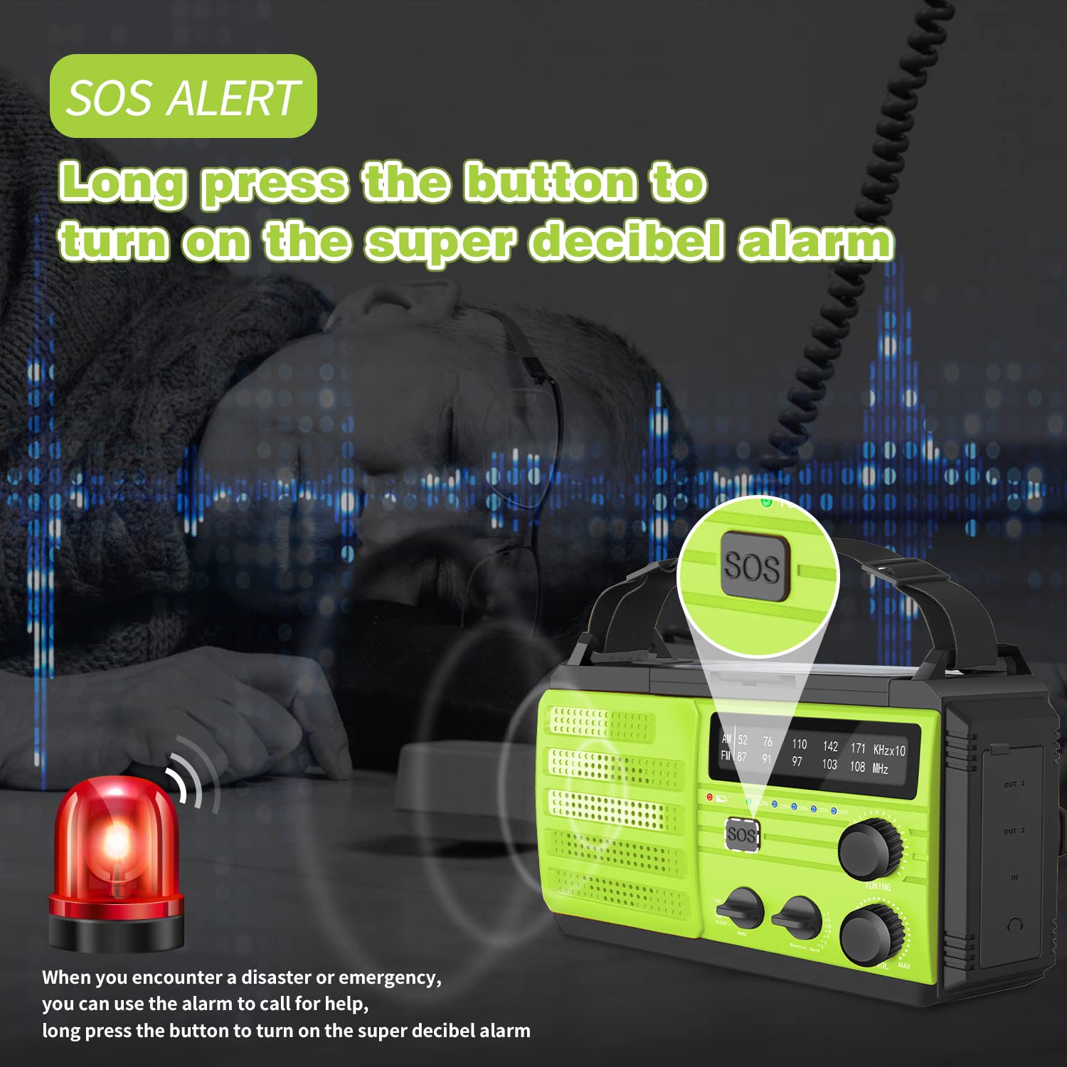 Radio Multifonction D'urgence 6 En 1 - Manivelle, Solaire, 8000 MAh, Lampe, Boussole - Pour Camping, Randonnée, Panne - 11