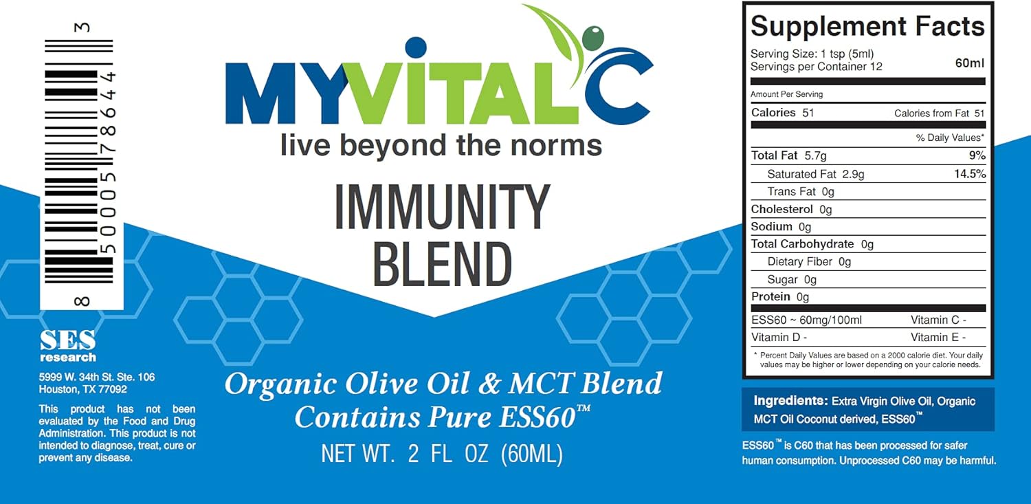 MyVitalC Immunity Blend in Organic Extra Virgin Olive Oil & MCT Blend Supplement 120 ML - Pure ESS60 for Nootropic - Focus - Sleep - Antioxidant - Energy - Longevity & Immunity