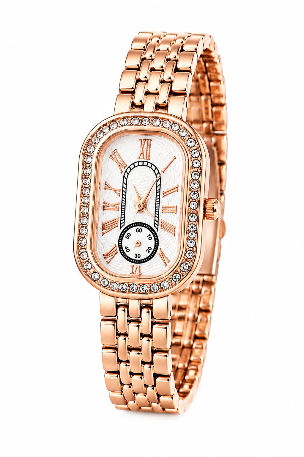 Luxury Vintage Oval Quartz Watch For Women and Girle I Emerald Dial with Roman Numerals, Crystal Bezel, and Stainless Steel Link Bracelet I Fashion Casual & Festival Wear Watch for Girls & Women I-image-36