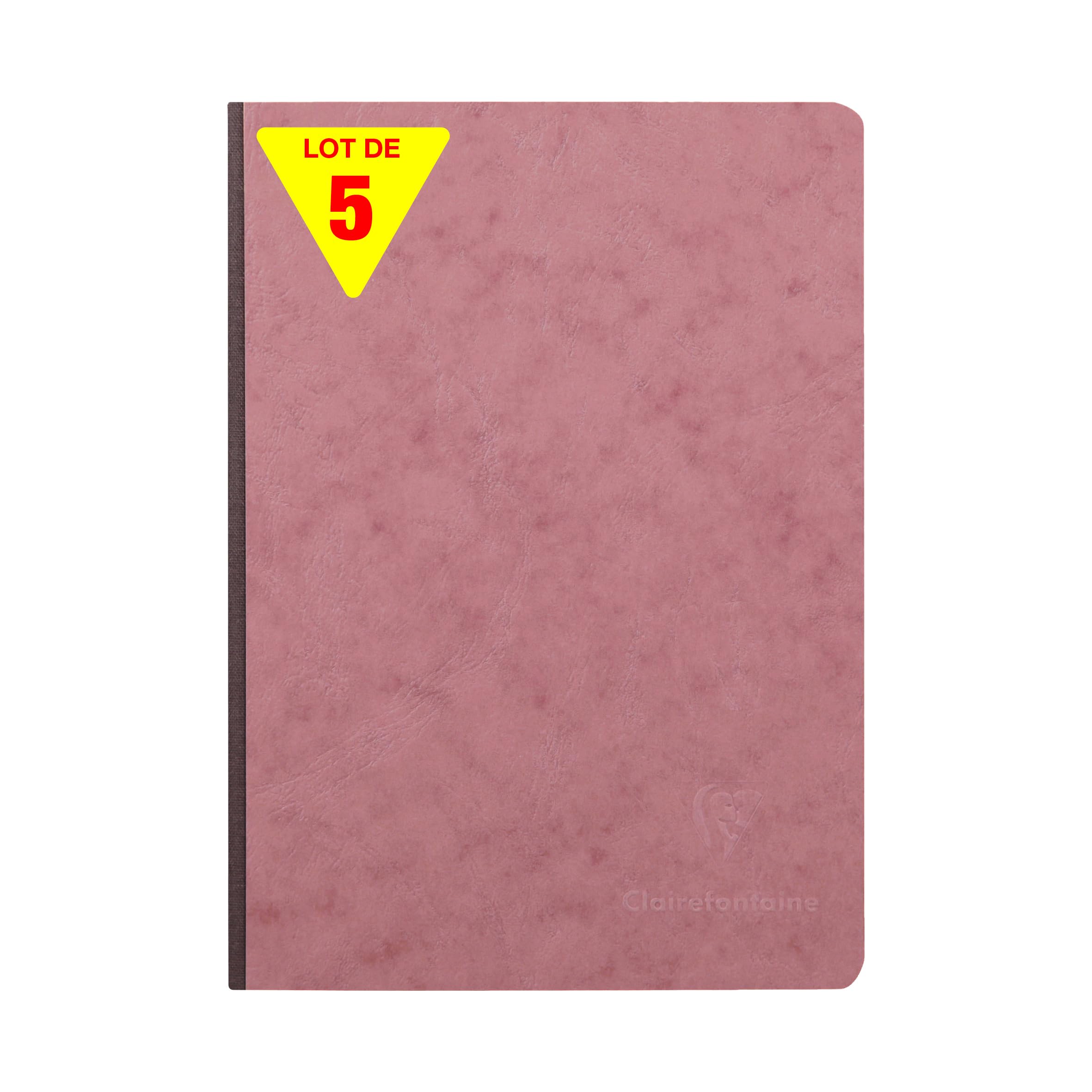 Clairefontaine 795426CPack Age Bag Collection Set of 5 Sewn Notebooks Antique Pink Canvas A5 14.8x21cm - 192 Small Squares Pages 90g White Paper - Leather Cover
