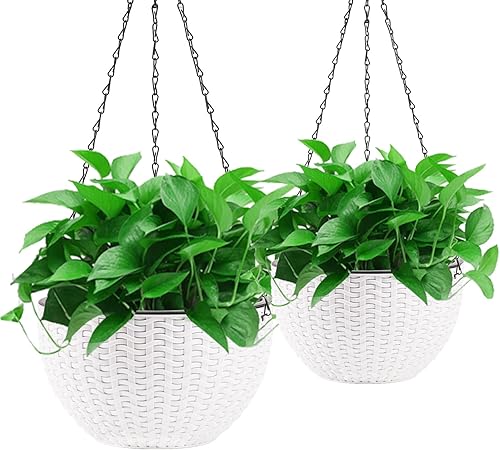 Miniatura 6 de Foraineam Paquete de 2 macetas dobles con diseño de macetas colgantes de riego automático para plantas y flores para interiores y exteriores,