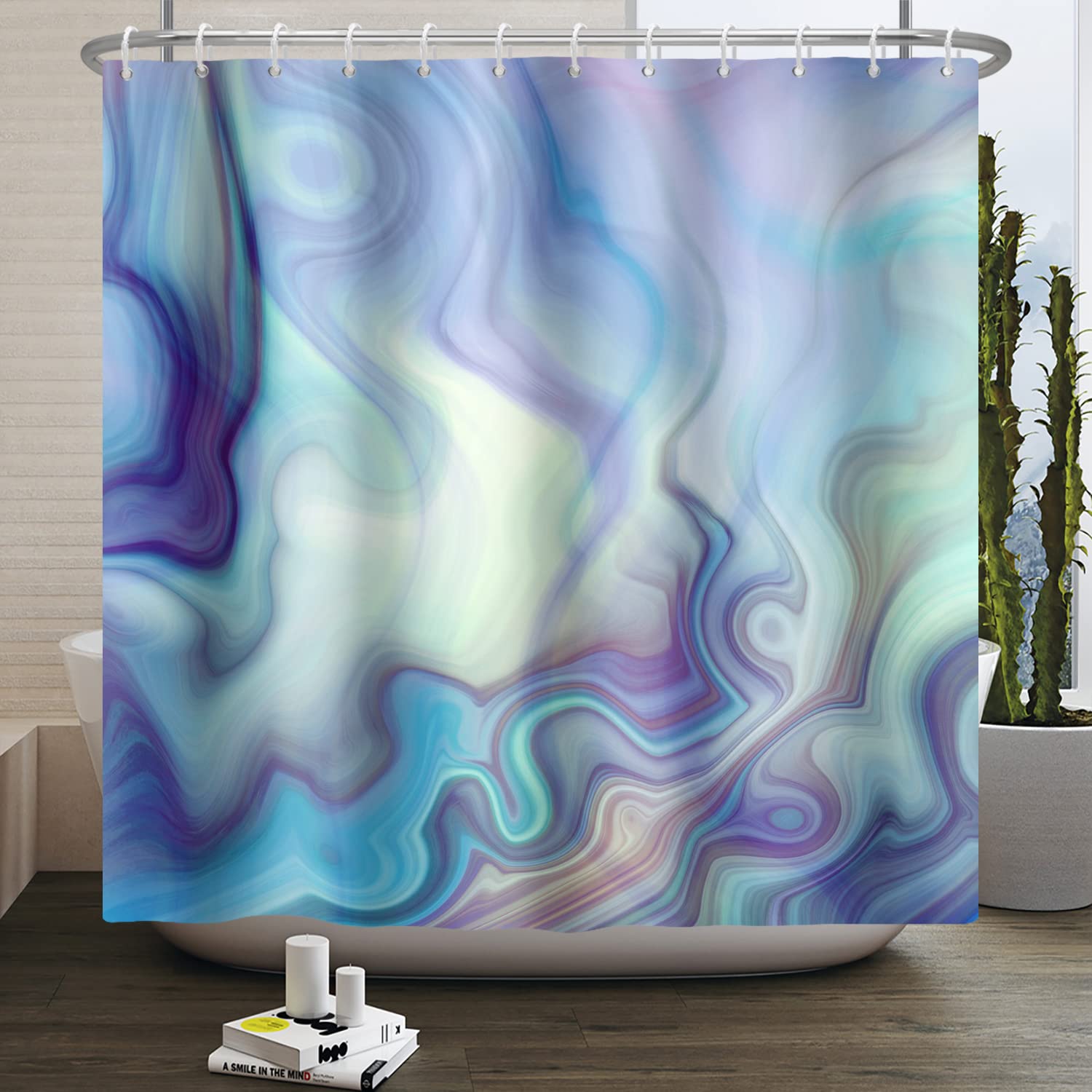 Bovlleetd 72x74inch Blue Marble Shower Curtain for Bath Ombre Watercolor Ink Bathroom Curtain Modern Abstract Luxury Art Bathroom Decorative Waterproof Bath Curtain 100% Polyester โ image 1