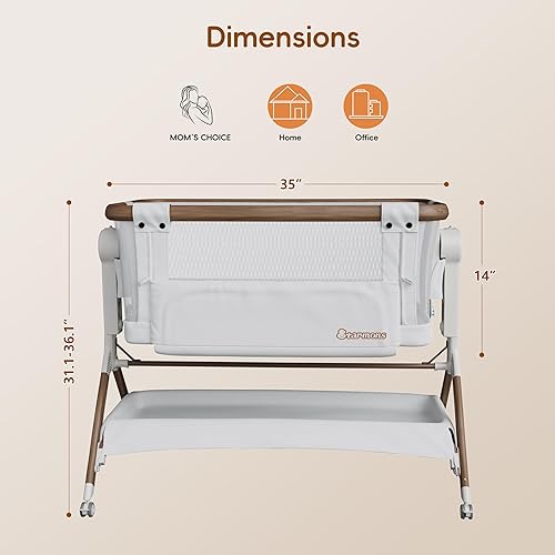 Miniatura 8 de Moisés de noche, moisés mecedor para bebé, cuna 3 en 1 con 6 alturas ajustables, malla transpirable y ruedas con bloqueo, artículos imprescindibles