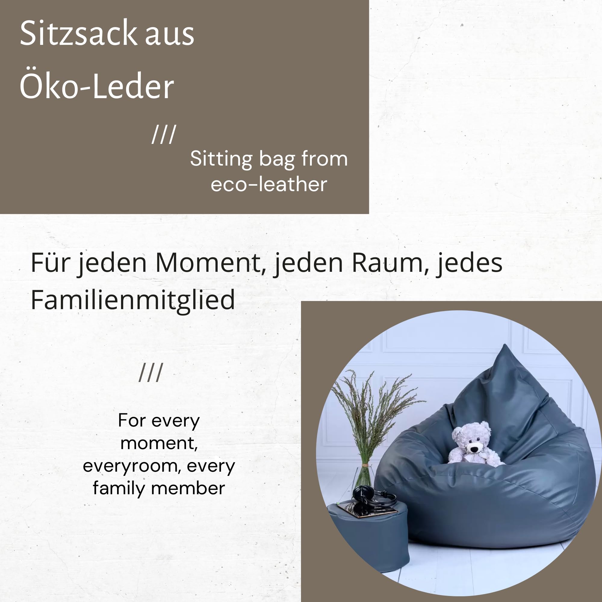 XXL Sitzsack Mit Hocker Braun – 95x95x120 Cm, Mit Füllung, Aus Öko-Leder, Für Wohnzimmer & Schlafzimmer