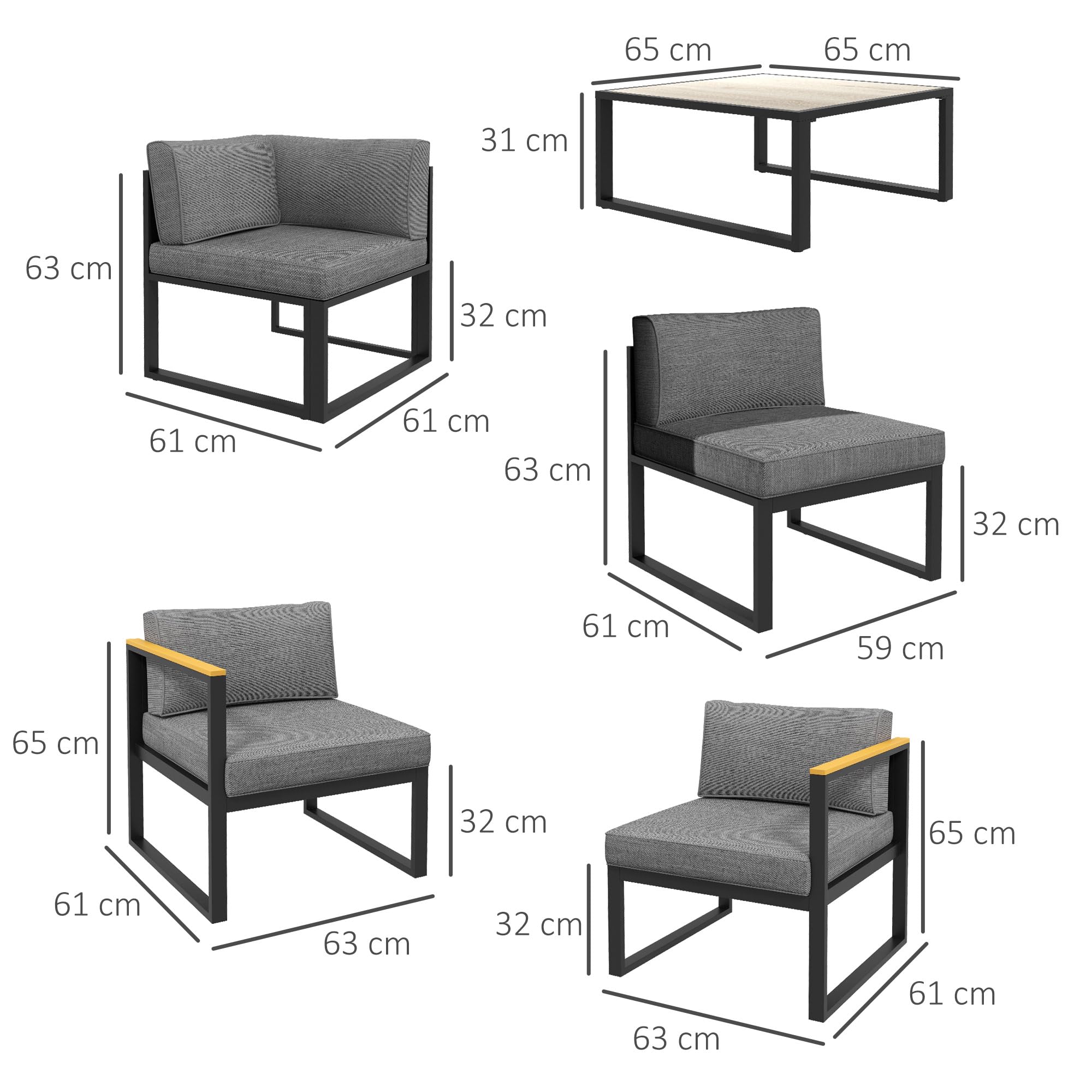 Outsunny 6 Piezas de diseño contemporáneo al Aire Libre Esquina Muebles de jardín para 5 Personas - Aluminio - Gran Comodidad