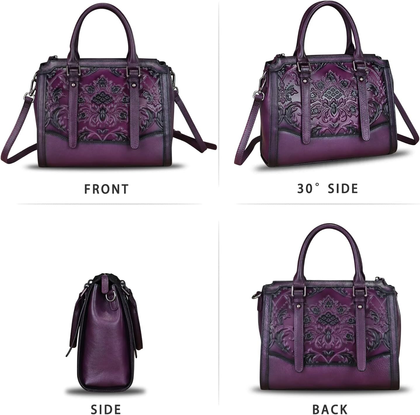 Genuine Leather Satchel for Women Embossed Leather Top Handle Bags Handmade Purse Vintage Crossbody Handbags Hobo Bag