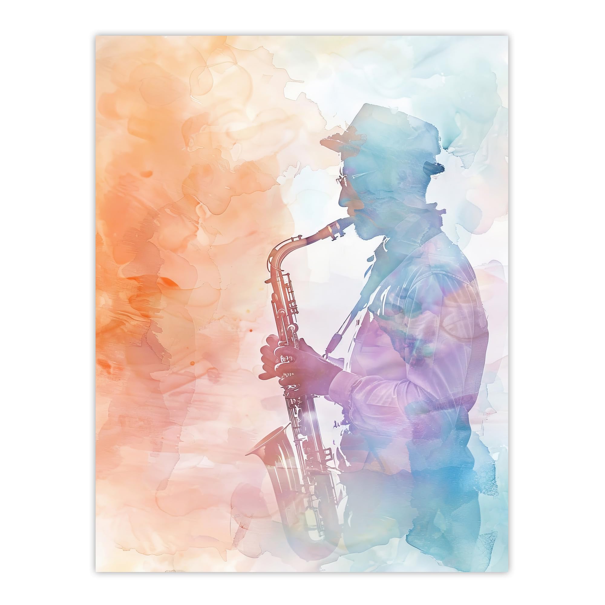 Artery8 Jazz Saxophonist Rainbow Smoke Light Watercolour Living Room Large Wall Art Poster Print Thick Paper 18X24 Inch