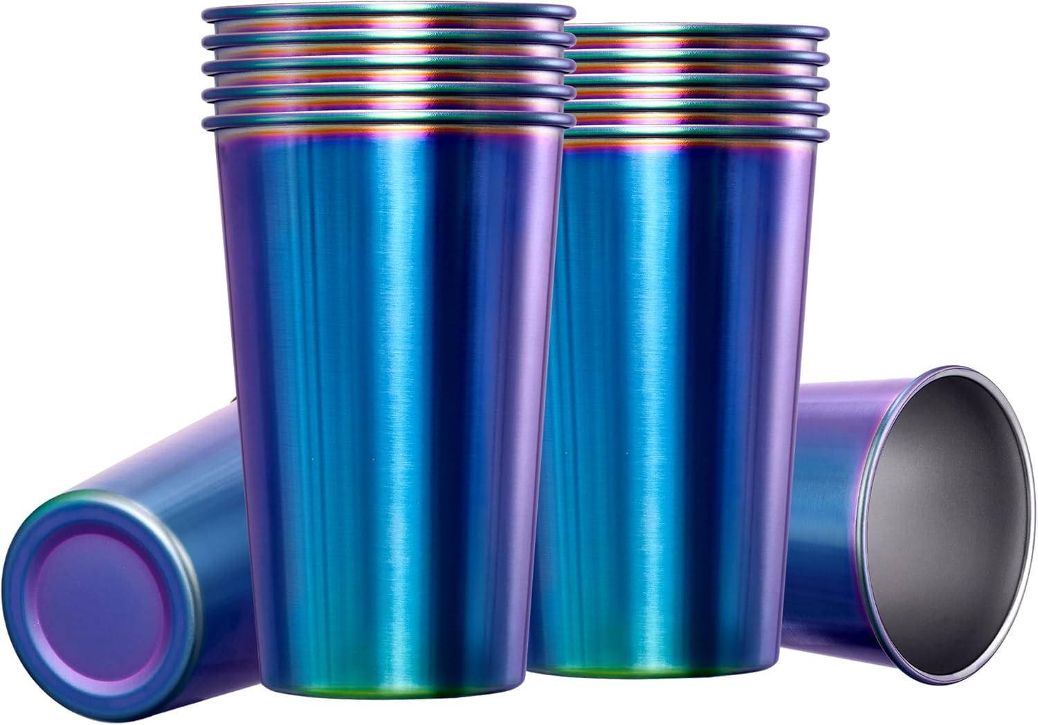 MEWAY 12 Pack 16oz Stainless Steel Pint Cup,Healthy Unbreakable and Stackable,Metal Drinking Glasses,Beer Glasses(Rainbow)