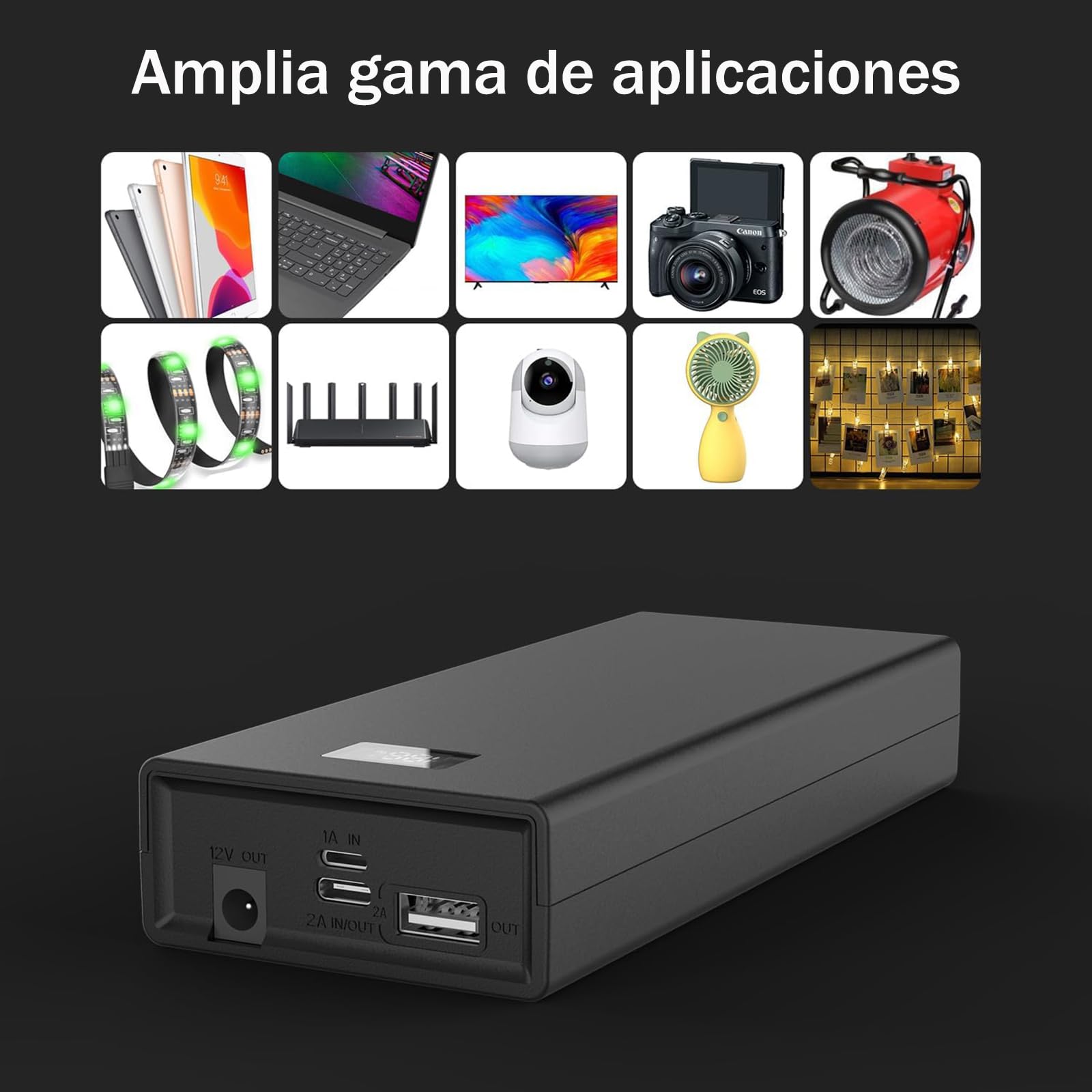 20000mAh Portátil DC 12V Recargable batería de Iones de Litio Salida USB batería Externa Banco de energía para Tira de LED, CCTV cámara teléfono de Carga (20000 mAh)