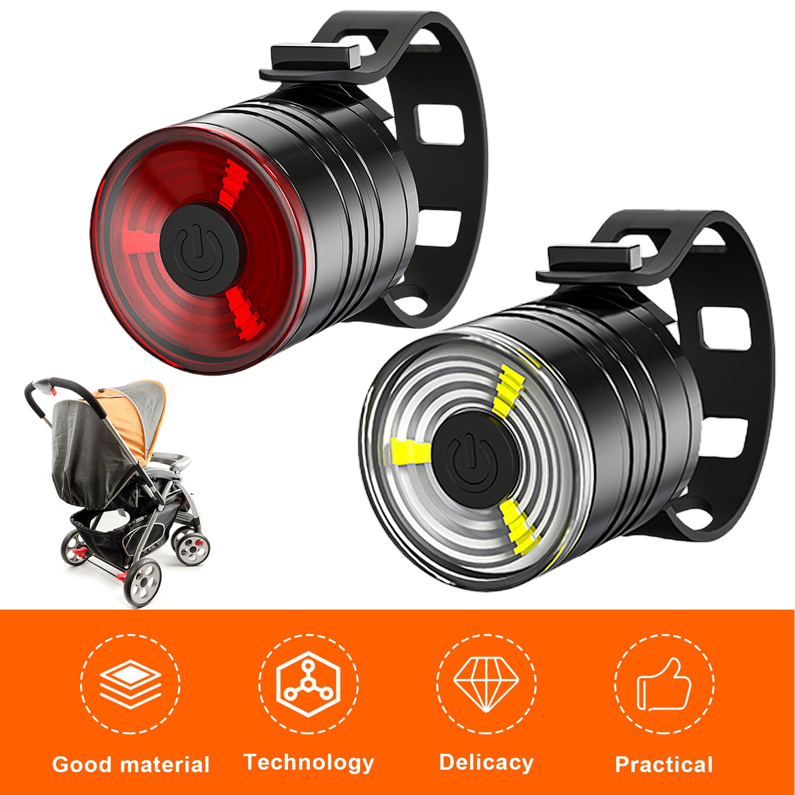 Vegena 6 luci per passeggino, luci a LED per passeggino, luce per passeggino, con 3 effetti di luce, riflettori, impermeabili, lampeggianti per zaino, per esterni, BY-HQY-BBCD-6S
