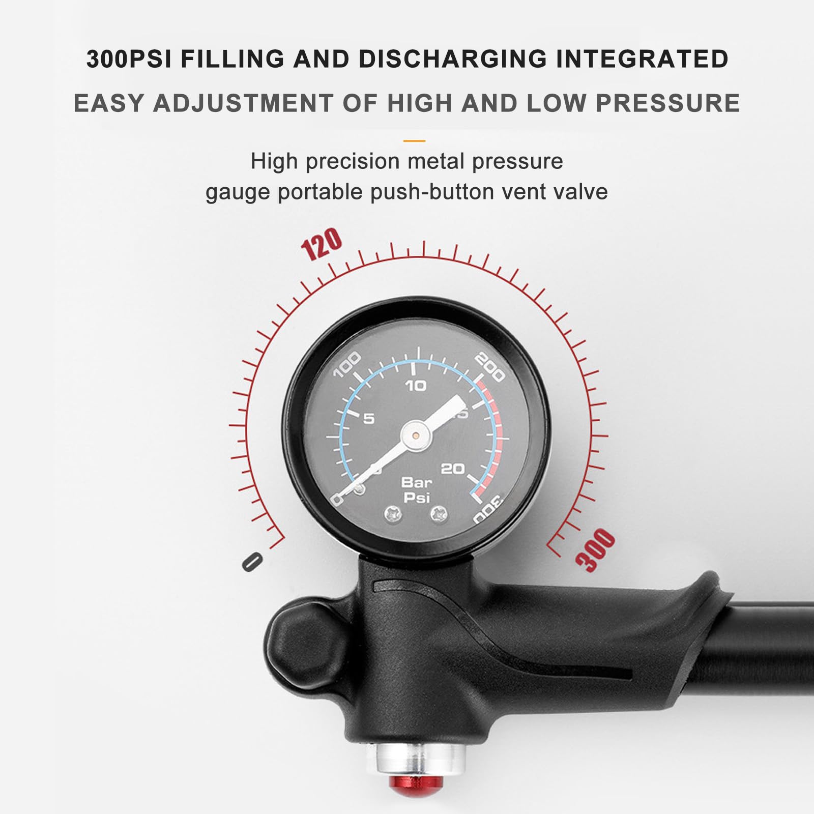 Pompe ad aria da 300 PSI con manometro ad alta pressione pompe per forcella anteriore sospensioni posteriori pompe per bici da strada e mountain bike