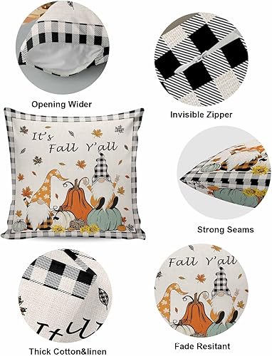 Miniatura 5 de Juego de 2 fundas de almohada de otoño de 18 x 18 pulgadas, diseño de gnomo de calabaza, fundas de cojín decorativas, fundas de almohada cuadradas a