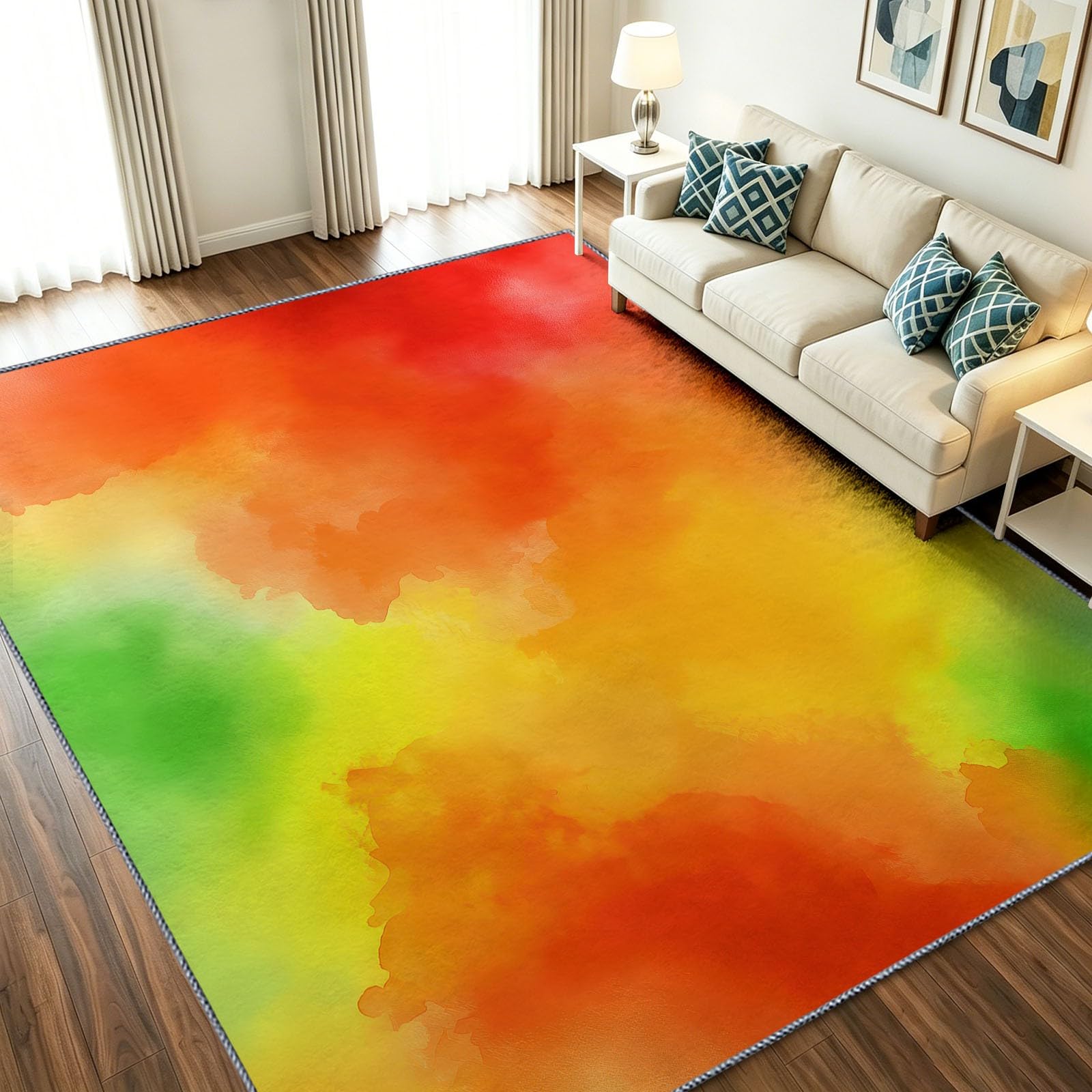 Tapis lavable à poils courts arc-en-ciel dégradé pour chambre facile à nettoyer