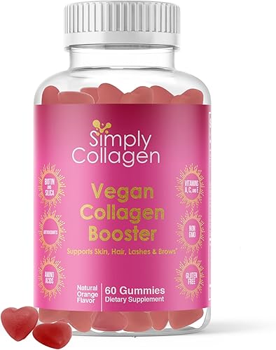Simply Collagen Gomitas veganas potenciadoras de colágeno para mujeres y hombres, promueve la piel, el cabello, las uñas y las pestañas jóvenes y