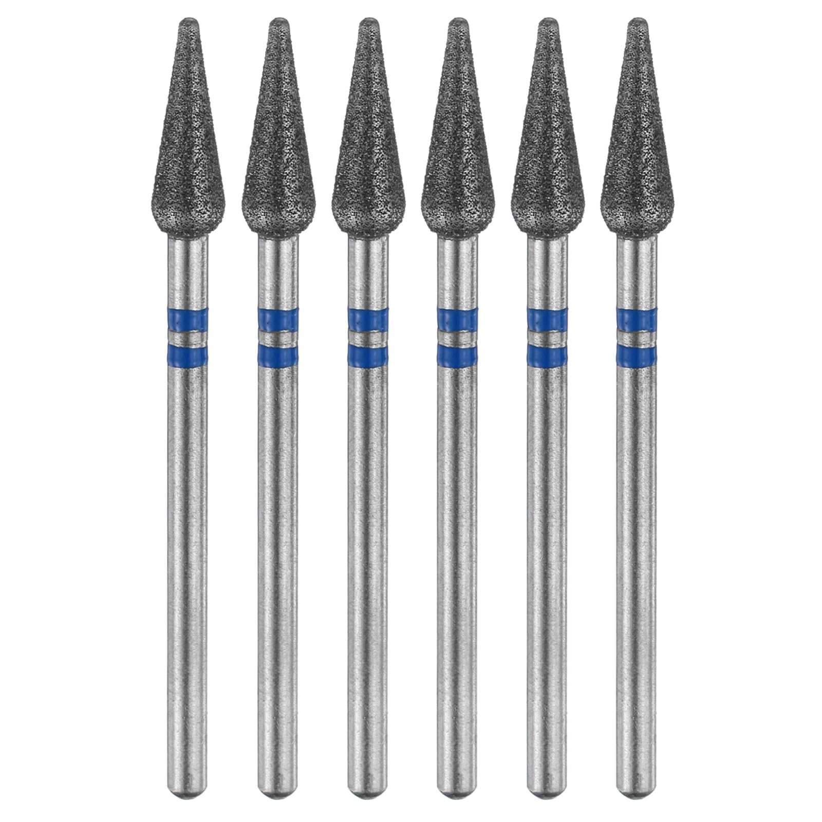 sourcing map 6pcs 120-140 Grits Diamond Grinding Bit 4.2mm Bullet-Head 2.35mm Shank 12mm Length Stone Sanding Drill Bits Rotary Tool for Ceramic Glass Nails Grinding Polishing, Blue