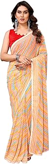 MOHIT CREATIONS Women's Party Wear Georgette Printed Border Ready To Wear Saree With Unstiched Blouse Piece