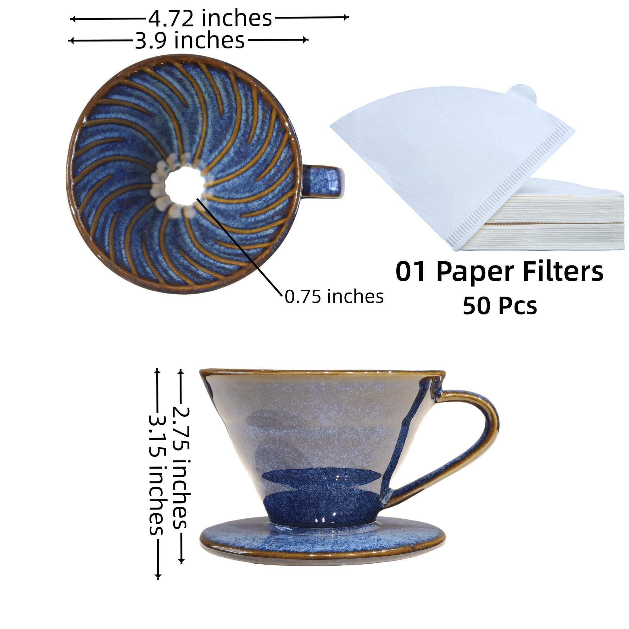 Keramik-Kaffeetropfer mit 50 Filtern, 01 Pour Over Kaffeebereiter, Porzellan, V 60, handgebrühtes Set, Keramik, handwerkliches Tropfbrauen, Barista, Geschenk für 1–2 Personen, Reisen,