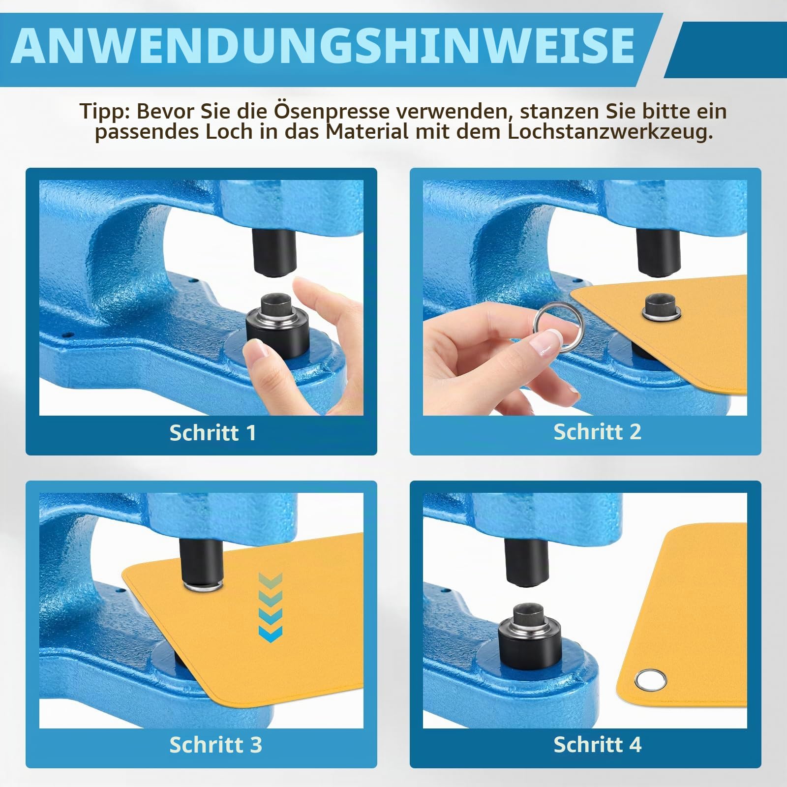 BOOMSTART Ösenmaschine Ösenpresse Set, Handpresse Ösenstanze Ösenzange mit Matrizen und 1500 Silbernen Ösen, 6mm 10mm 12mm Oesenpresse Oesenzange Oesenmaschine für Planen Stoff Banner Taschen