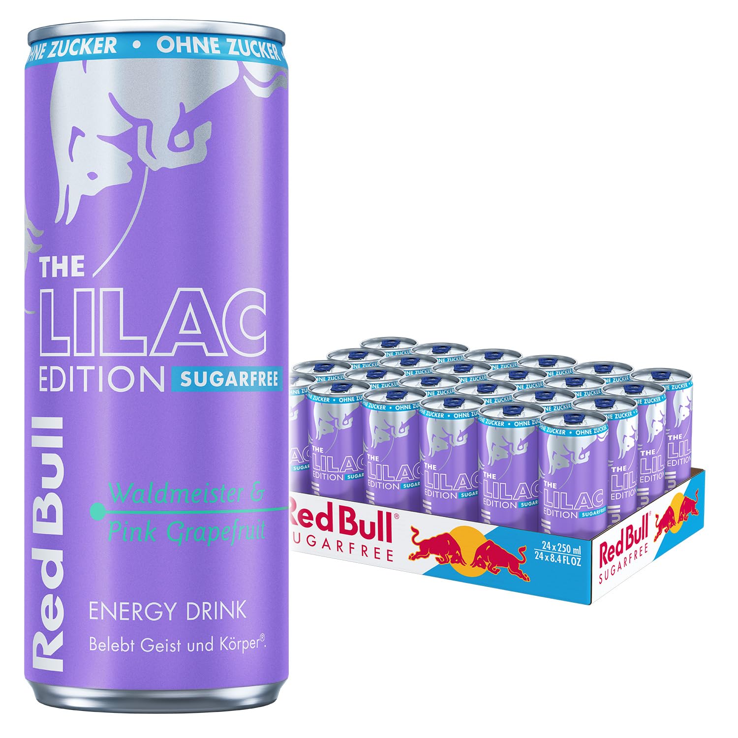 Red Bull Energy Drink Lilac Edition (Sugarfree) - 24er Palette Dosen - Getränke mit Waldmeister Pink Grapefruit Geschmack, EINWEG (24 x 250 ml)
