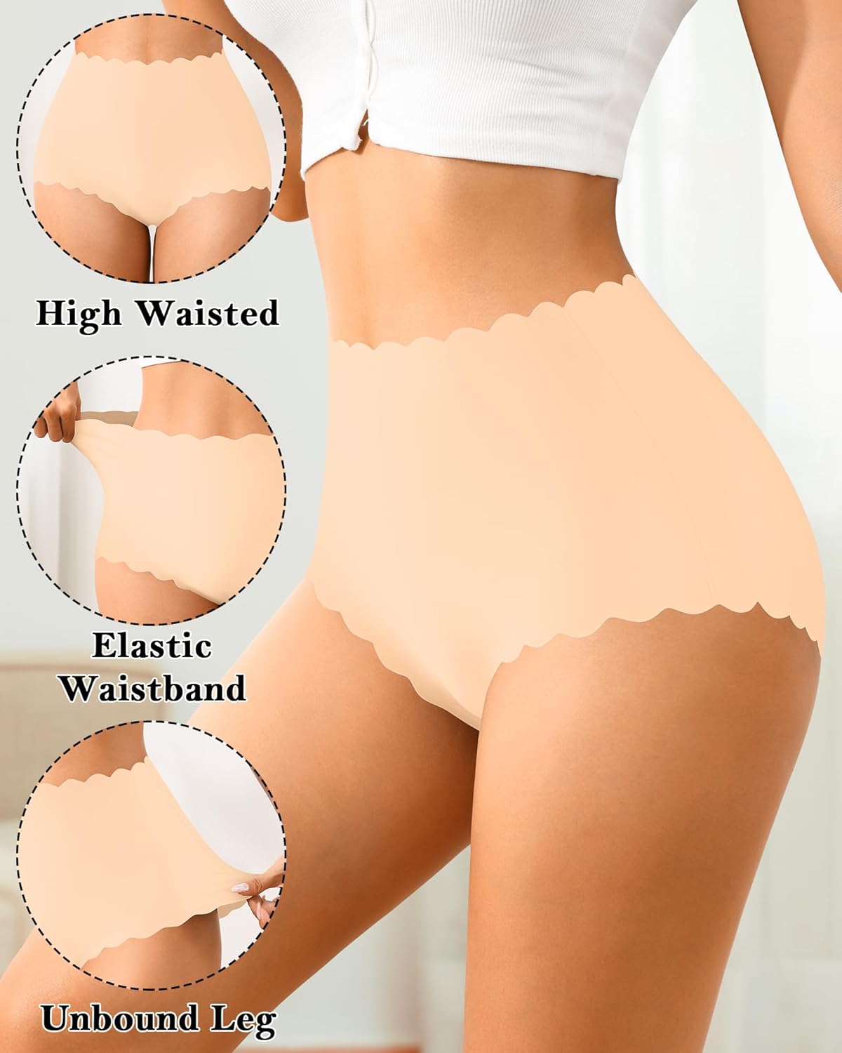 ASIMOON High Waisted Seamless Underwear for Women Soft Stretch No Show Panties Full Coverage Ladies Briefs Multi Pack - Image 2