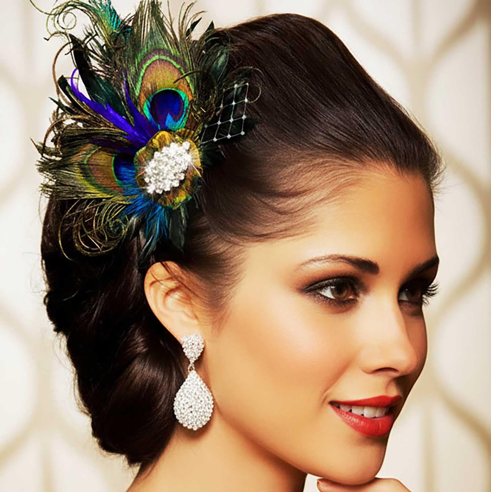 Yokawe Peacock Feather Hair Clip, Rhinestone Crystal Fascinator, 1920s Flapper,Vintage Style Hair Accessory